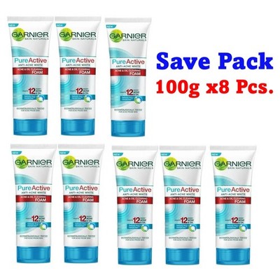 8 X GARNIER FOAM SKIN NATURALS Pure Active Anti-Acne White Oil Clearing 100g