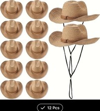 12 Piece Straw Cowboy Hats Unisex Wide Brim New In Box Free Shipping