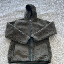 Lands End Kids Sherpa Full Zip Jacket Teddy Cozy Outdoor Green Hoodie