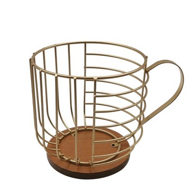 Large Capacity Wire Kup Storage with Wooden Base, Mug Shape Wire Storage Bask...