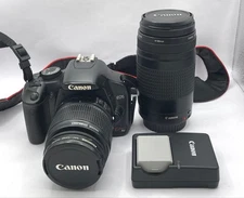 Canon EOS DSLR Camera Kit with 18-55mm & 75-300mm Lenses Tested Used