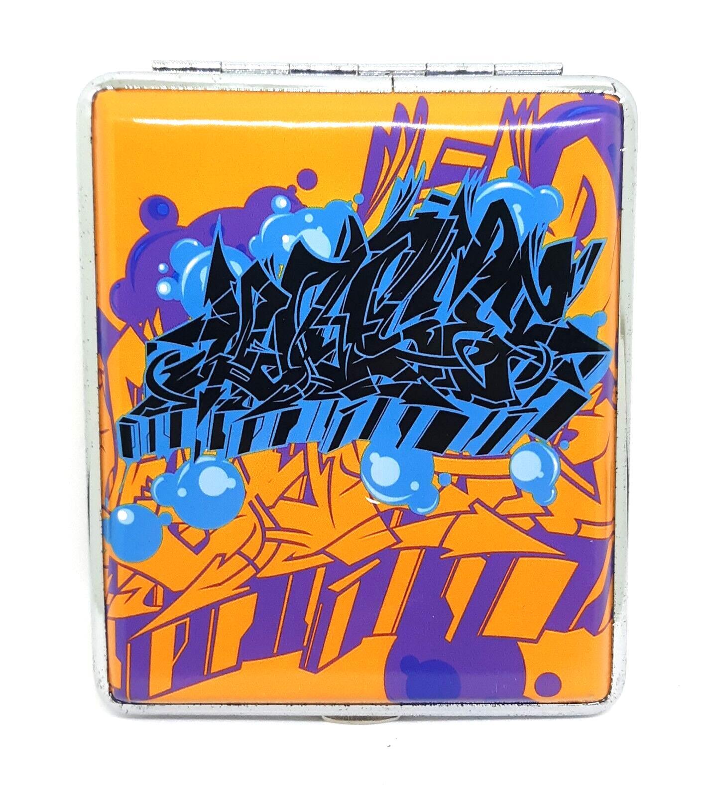 DyseOne Graffiti Art Orange Silver Framed PU Leather 100s Cigarette Case