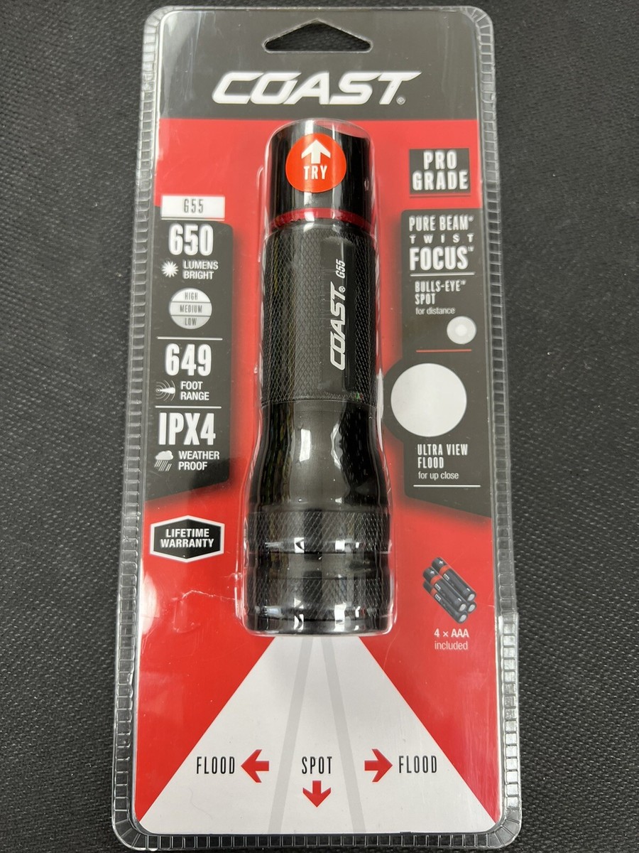 coast rechargeable flashlight 650r COAST HP7 650 Lumen Focusing LED with SLIDE FOCUS and BEAM LOCK, Black : Sports & Outdoors its perfect for rugged environments COAST Polysteel 650R Rechargeable Dual