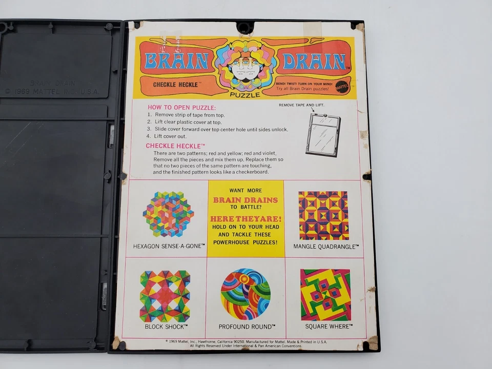 Lote de 2 Brain Drain Square Where Puzzle (Mattel, 1969) Vintage Completo Foto 4 de 4