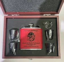 Georgia Bulldogs National Champions Red 6 oz Flask with opt presentation box