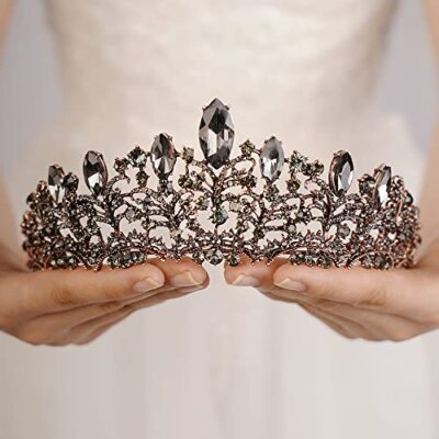 Wekicici Baroque Queen Crown Vintage Black Crystal Wedding Tiara Rhinestone P...