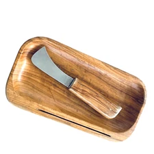 Oliv-Art Spanish Olivewood Cheese Knife & Serving Tray Rustic MCM Butter Spread