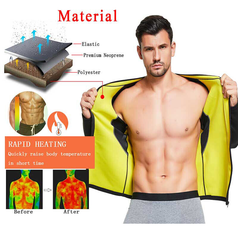 MEN NEOPRENE SAUNA SWEAT WEIGHT LOSS JACKETS THERMO SUIT BODY SHAPER