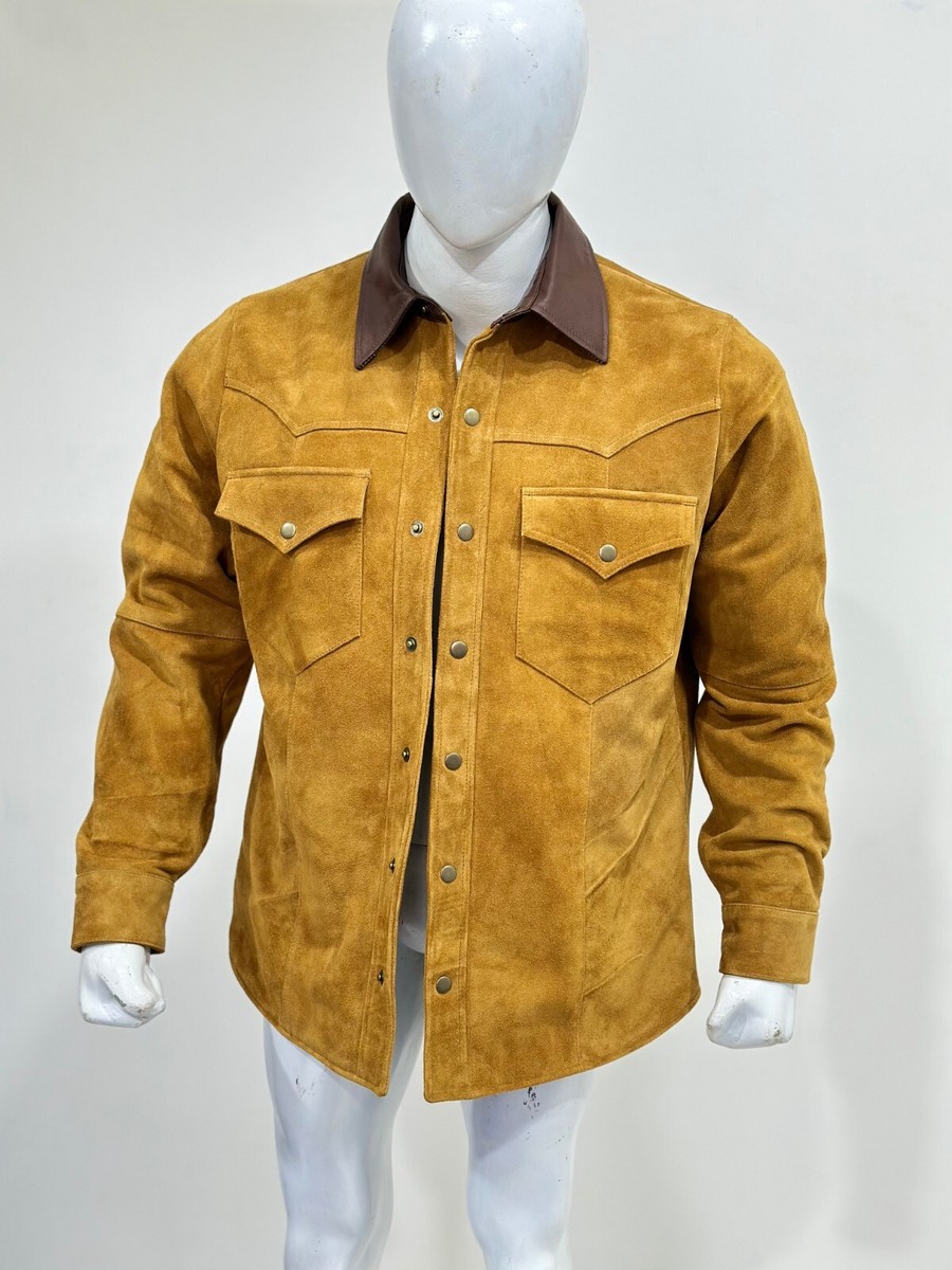 Men Suede Leather Shirt, Western Style Cowboy Suede Shirt