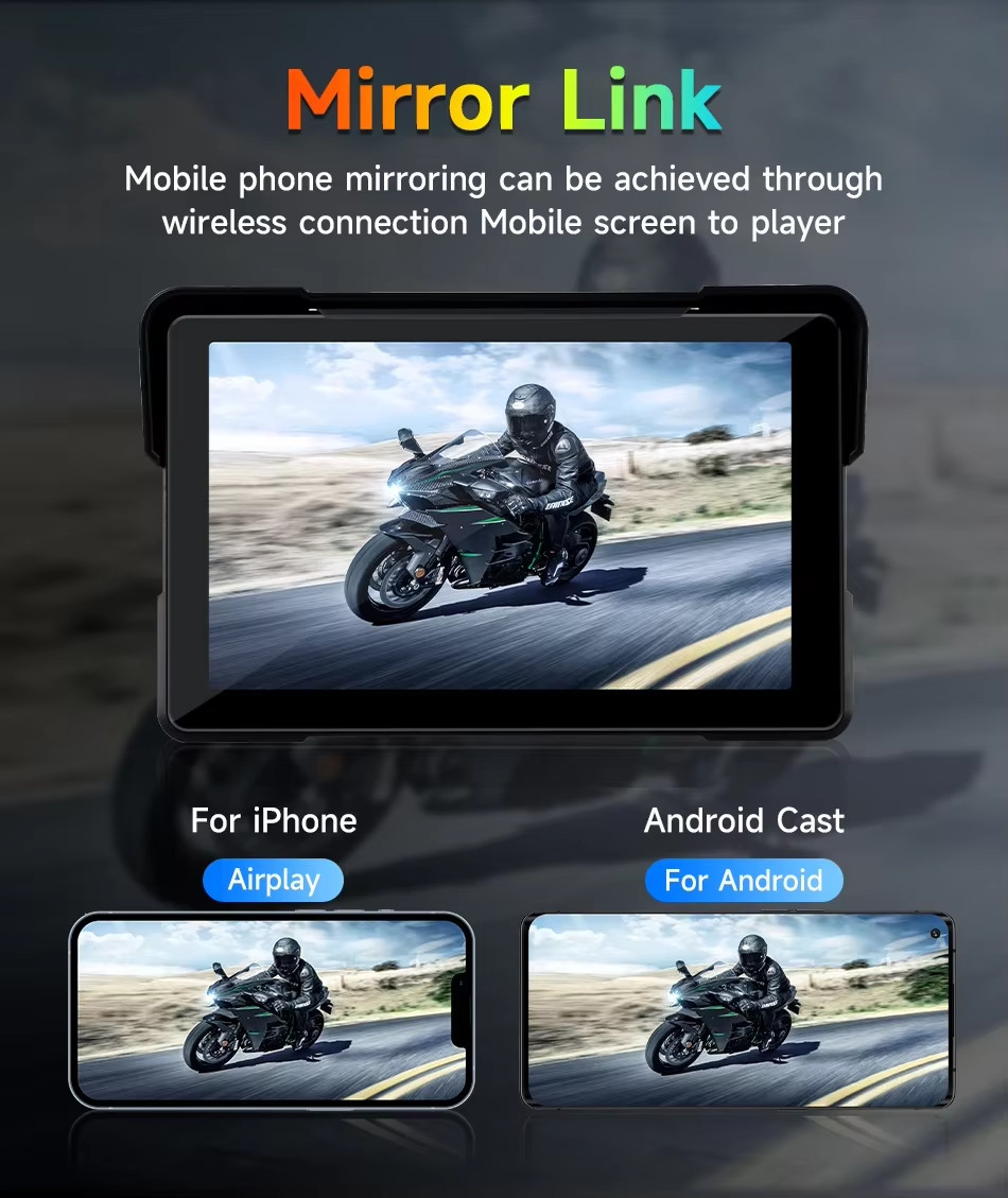 Navigatore Monitor Moto CarPlay Android Auto GPS Wireless Touch 5/7 Pollici Ipx7 - Miniatura 9