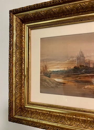 19th Cty. British School, Bristol England Watercolor Painting Boat Scene 1844 - Picture 10 of 10