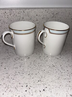 Pair Vintage Royal Worcester Howard Sky Blue Mug Gold Trim