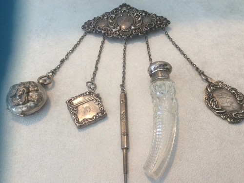 Antique Sterling Chatelaine with 5 Attachments