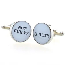 Guilty Not Guilty Pair Cufflinks Wedding Groom Dad Gift Box & Polishing Cloth