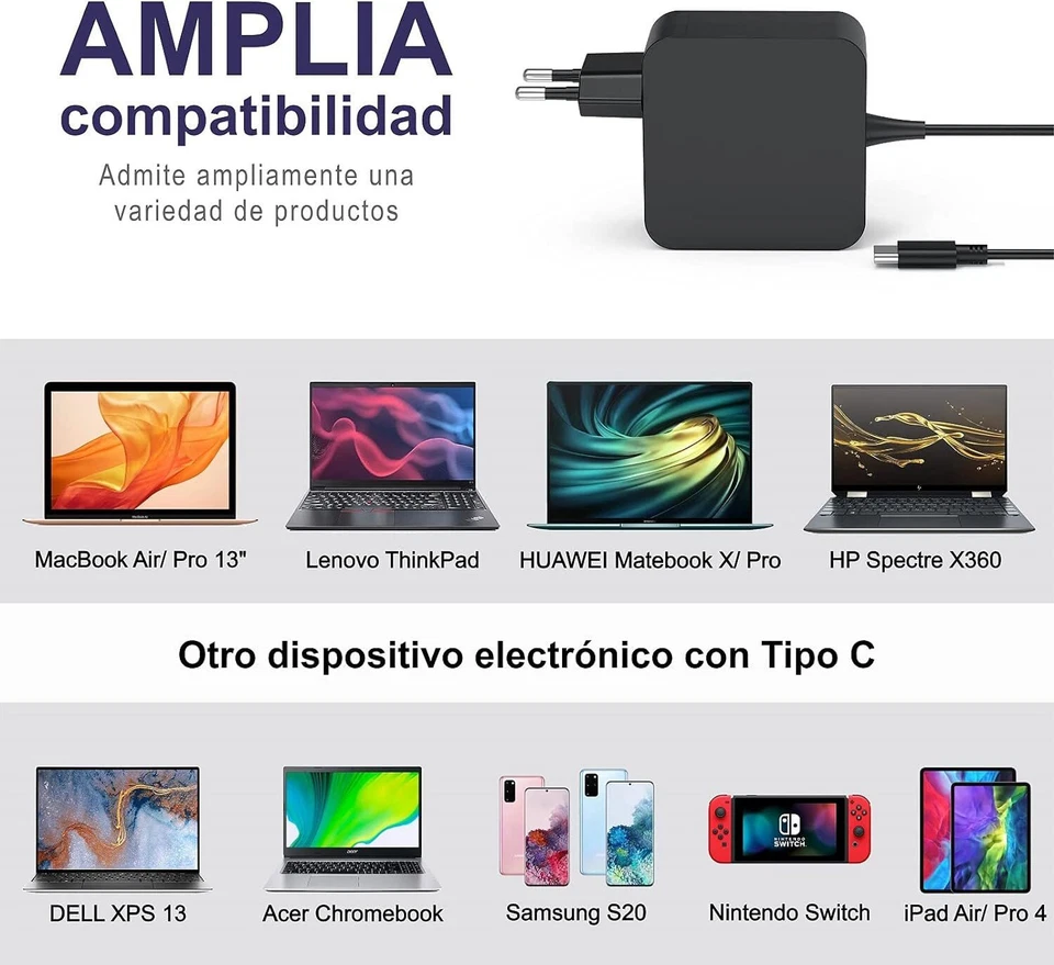 65 watt USB-C Ladegerät Laptop Netzteil für Dell HP Lenovo Chromebook YOGA XPS - Bild 4 von 4