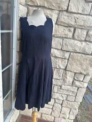 Sigrid Olsen DupeSz Large Navy Blue Linen Dress Scalloped Sleeveless  Forcynthia | eBay