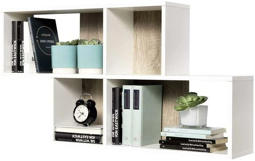 FMD Nora Melamine Coated Hanging Wall White Book Shelf with 4 Compartments