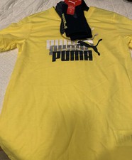 Puma Little Boys Logo Graphic 2-Piece T-Shirt And Socks Set Yellow Large NEW