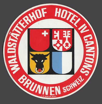 Hotel IV Cantons BRUNNEN Switzerland - vintage luggage label