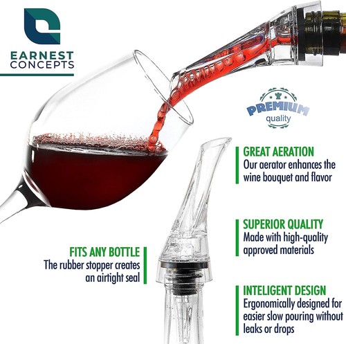 Wine Air Aerator & Suction Bottle Stopper Aerating Pour Spout Decanter - 2 Pack! - Picture 3 of 6
