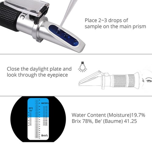 Refraktometer Honig Imker Wasser Zucker Gehalt, Brix: 58-92% Wasser: 12-27% Neu - Bild 6 von 11