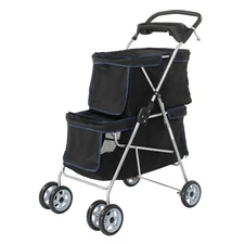 Pet strollers 2 dogs and cats double 4-wheeled cats, medium and small-sized pets