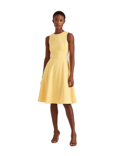 Ralph Lauren Women's Yellow Bloom Sleeveless Crepe A-Line Dress - 8 - Yellow