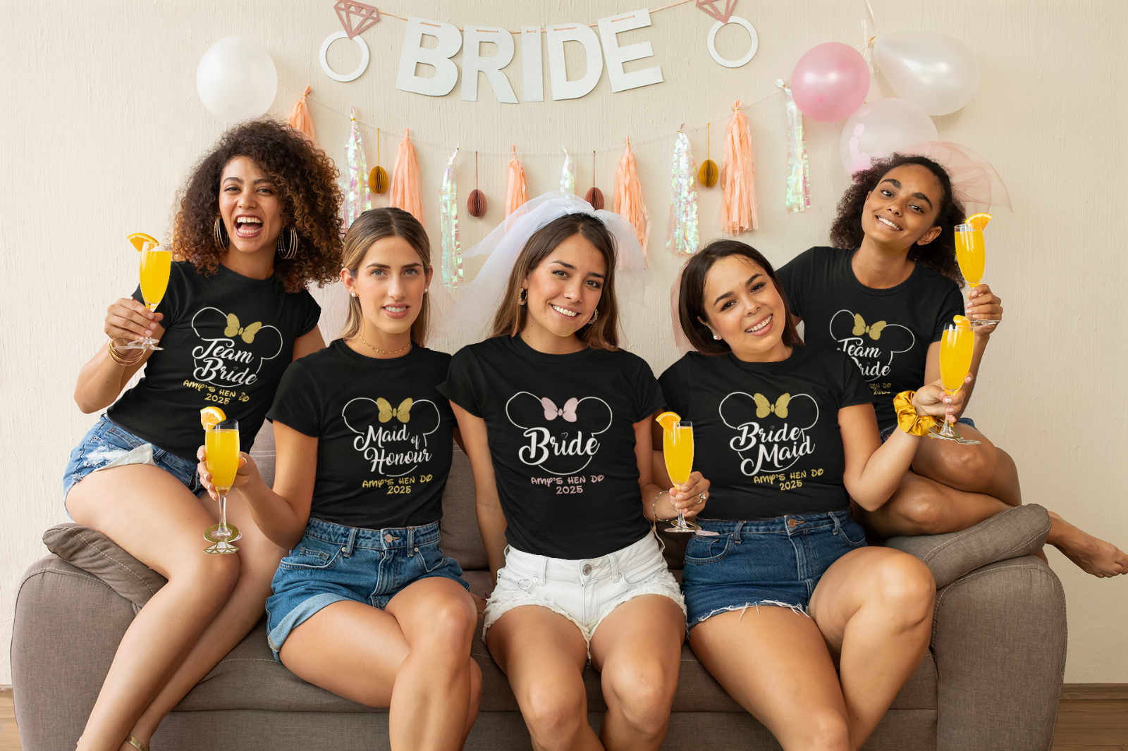 ALTRA Top Matrimonio Sposa Nome e Anno Personalizzato Disegno Topolino Faccia e Farfalla T