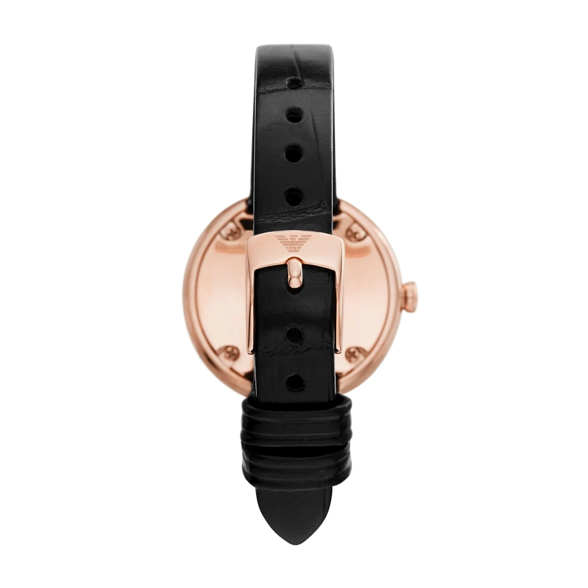 Womens Wristwatch EMPORIO ARMANI ROSA AR11356 Leather Black Gold Rose Swarovski