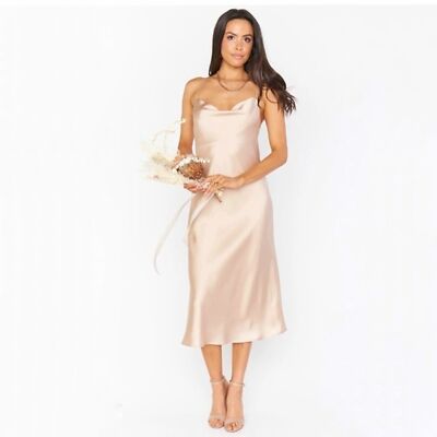 Show Me Your MuMu Verona Cowl Neck Dress in Champagne Gold Luxe Satin Size  Large | eBay