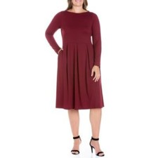 24Seven NWT Women's Plus Size 2X Fit and Flare MIDI Dress - Wine