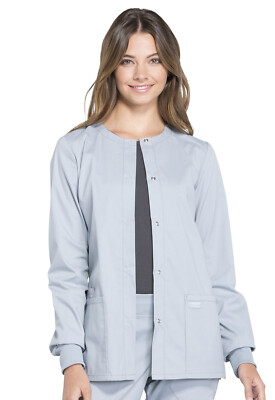 Cherokee Workwear Scrubs Snap Front Warm Up Jacket WW340 GRY Grey Free Ship