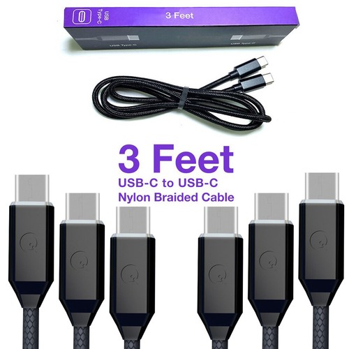 Soft Nylon Braided USB Type C to USB C Male USB Charger Cables 3 Ft Black 3 Pack - 第 1/3 張圖片