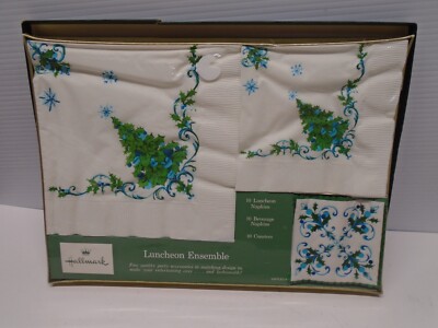 Hallmark Christmas Tree Luncheon Ensemble Paper Napkins Coasters SEALED 1970s