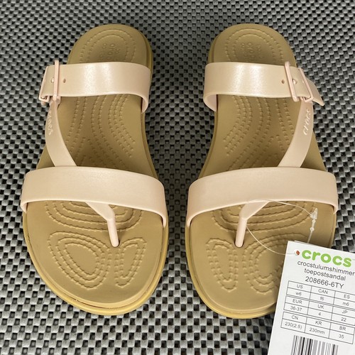 Crocs Tulum Shimmer Toe Post Sandal Womens Size 6 Pink Clay Buckle Flip Flops