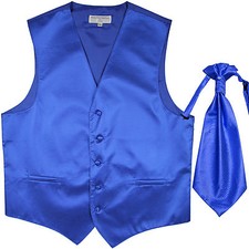 New men's tuxedo vest waistcoat ascot horizontal stripes royal blue wedding
