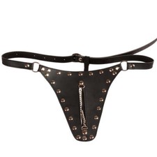 Women's Chastity Thong Black - Women's Thong Fetish Lingerie PU Leather Harness