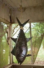 Handcrafted Hanging Tuna Fish Coastal Nautical Fishing Halabut Recycled Metal 