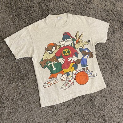 T-shirt Vintage 1993 Looney Tunes Bugs Bunny Taz - Delta Taille L - Blanc - Collection
