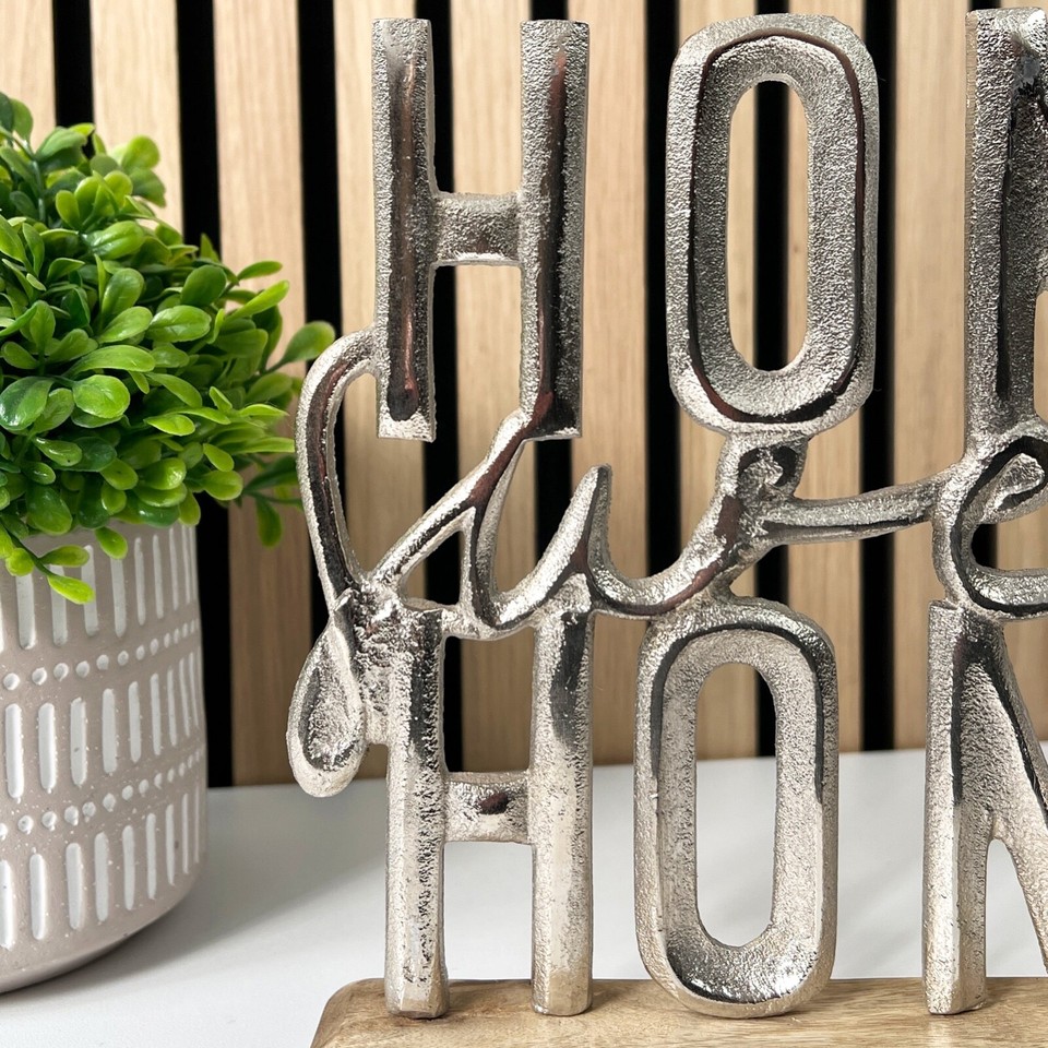 Home Sweet Home Ornament Word Art Sculpture Silver Letters Rustic