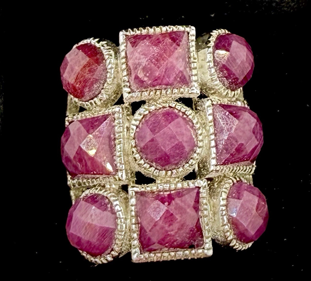 Sterling Silver Ring 925 Red Purple Ruby Boho Sz … - image 1