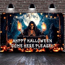 Happy Halloween Banner Large 71x44 Inch Yard Sign 71x45 inches, Blue