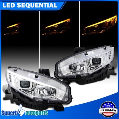 Projector Headlights For 2016-2021 Honda Civic Halogen Type LED DRL Switchback