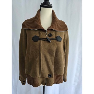 Oliver O Brown Jacket Knit Collar Full Zip Toggle Closure Coat