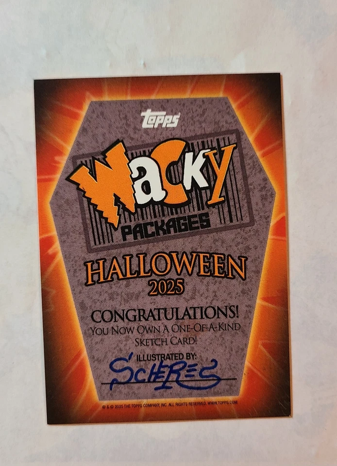 WACKY PACKAGES SKETCH CARD HALLOWEEN 2025 HALLOWEENIES SCHERES HORROR  - Image 2 of 3