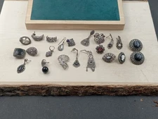74 Gram Lot Silver Single Gemstone Earrings, Parts, gemstones Marcasite
