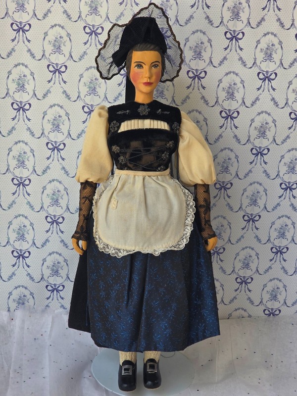 Antique Swiss wooden doll By HUGGLER of Switzerland made circa 1925