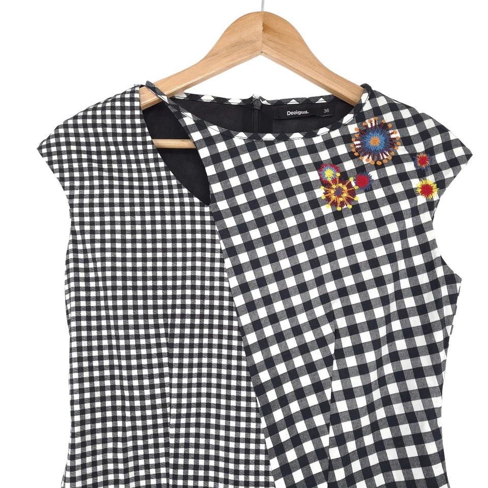 Desigual Vintage Kleid Gingham Check Floral Stickerei Tu0 Größe 36 - Bild 2 von 4