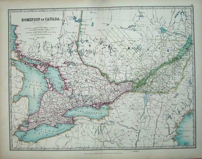Alter antiker Druck Johnston Atlas 1905 Karte Dominion Kanada Huronsee Erie 20.