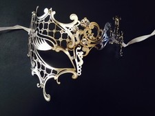 Silver Laser Cut Metal Crystals Venetian Masquerade Party Phantom Opera Eye Mask